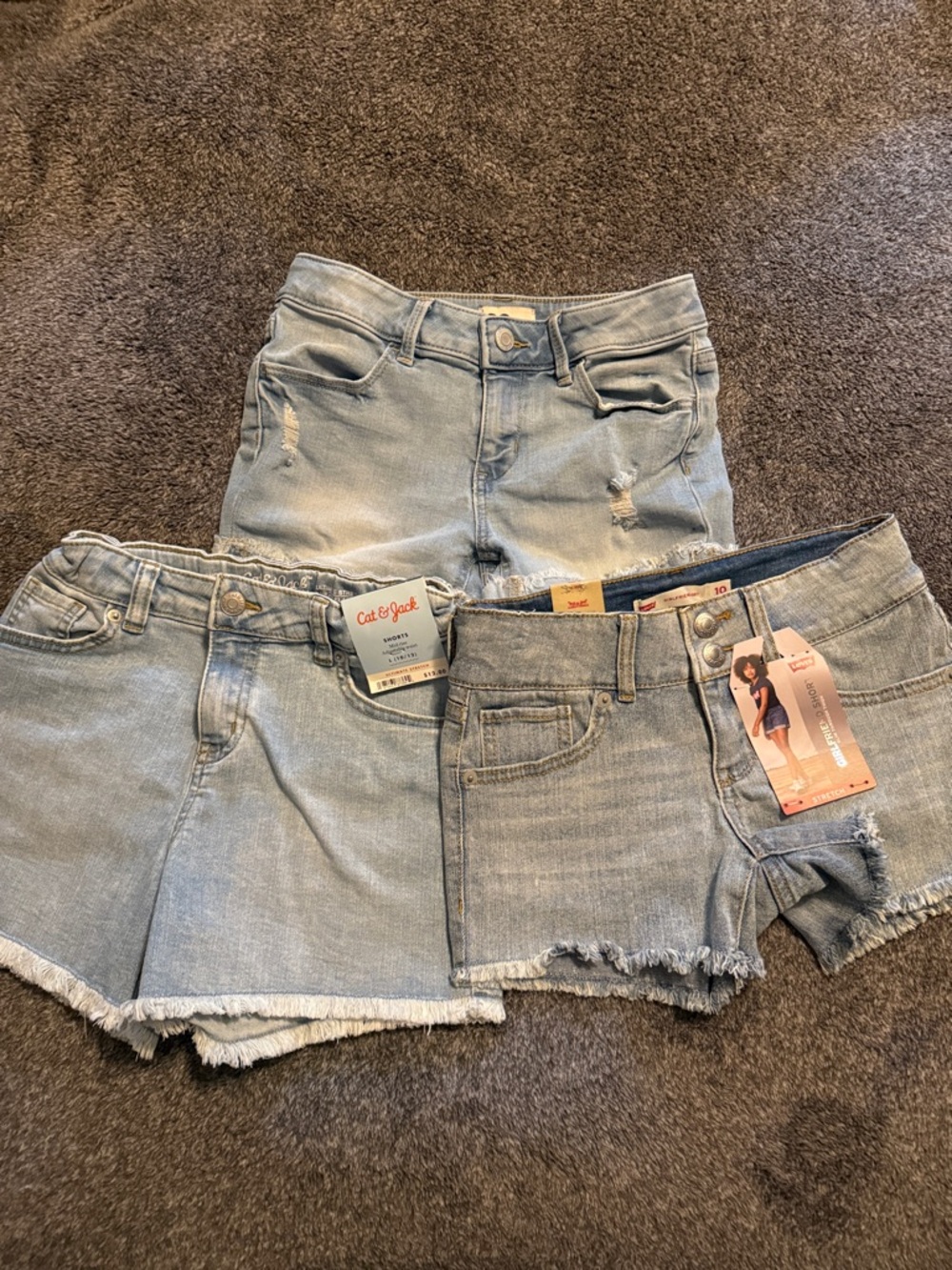 Light Wash Denim Shorts Trio - Youth Size 10 NWT